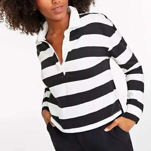 On 34th Womens XXL 2X Rugby Shirt  Stripe Black White  Preppy Nautical Top